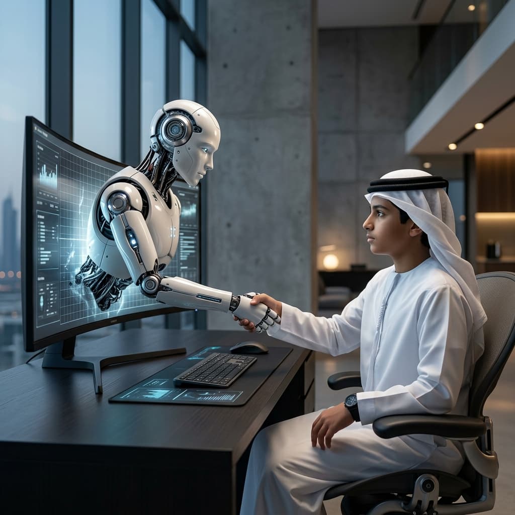 An Emirati young founder meeting an AI mentor — the Zayed Future Founders program
